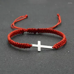 Urok bransolety modne bransoletka ze stali nierdzewnej mężczyźni kobiety Lucky Red Rope Braclet ręcznie robione pleciony krzyż biżuteria biżuteria bijoux
