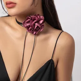 Choker Amorcome Gothic Fabric Flower Leather Necklace For Women Girls Romantic Camellia Floral Rope Collares Sexy Jewelry