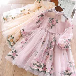 Robes de fille élégante fleur filles robe de soirée de mariage princesse décontracté enfants vêtements manches longues robes pour enfants pour 3-8T R230607