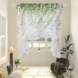 Vorhang-Design, doppellagig, gekreuzt, halbdurchsichtig, für Wohnzimmer, grüne Blätter, gerüschter Tüll, Türvorhänge, Lichtfilterung, WP207