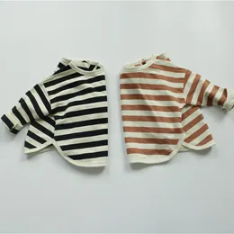 T-shirts deer jonmi Autumn Winter Toddlers Kids Striped T-shirts Korean Style Loose Long Sleeve Tops Unisex Children Tees 230606