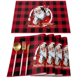 Esteiras de mesa Juta Natural Serapilheira Árvore de Natal Papai Noel Estampado Jogo Americano Pano Almofada de Prato Copo Guardanapo Cozinha Jogos Americanos