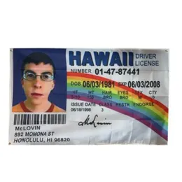 90x150cm 3x5 fts Bandeira McLovin Identidade Falsa Carteira de Motorista Bandeira Personalizada com Dois Argolas de Latão