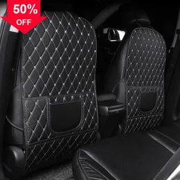 جديد PU Leather Car Sti-Kick Mats Auto Seat Protector Cover Cover Car Back Protector مع جيوب التخزين الملحقات الداخلية