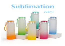 Fast delivery 500ml Sublimation Blank Mug Frosted Gradient Color Tumbler Drinkware Matte Glass Water Bottle In Stock 17Oz C0622x7602646