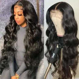 HD transparent kroppsvåg spets front peruk före plockad 360 spets frontala peruk långt mänskligt hår peruk för svarta kvinnor perruqe