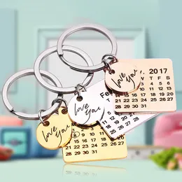 Key Rings Personalized Custom Chain Ring Engraved Calendar Date Stainless Steel Keyring Wedding Anniversary Gift for Boyfriend Husband 230606