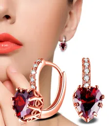 Wedding Earrings for Women Earings with Red Heart Stones Rose Gold Color Stud Earring Hoop Earrings Bijoux Brincos2029724