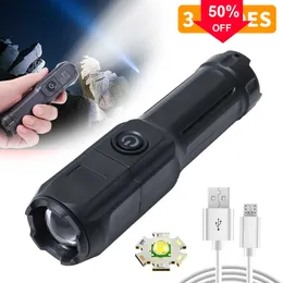 Car 3 Modes Flashlight Work Light Zoom Xenon Outdoor Camping Lights USB Rechargeable High Brightness Portable LED Torch Lamp