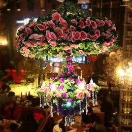Pendant Lamps Simulation Flower Chandelier Theme Restaurant Wine Market Double Rose Crystal Chain Romantic Atmosphere Industrial Light