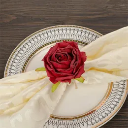 Decorative Flowers Various Color Simulated Rose Napkin Buckles Wedding Table Ornaments Elegant Wooden Rings Valentine's Day El