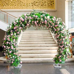 Dekorativa blommor Luxury Rose Green Plants Artificial Flower Row Arrangement med Wedding Arch Party Event Bakgrund Dekor Floral Floral