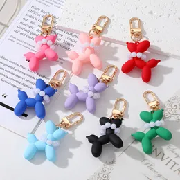 Bulkpris Pearl Balloon Dog Keychains Pendant Plastic Harts Söt tecknad dockväska Keychain smycken Tillbehör gåva