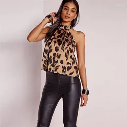 Bluzki kobiet seksowne hombro leopardo blusa de gasa mujer tops Verano 2023 Estampado Animal Sin mangas respaldo camisas -ch7