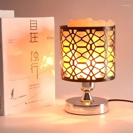 Table Lamps Himalayan Ironwork Hollow Creative Desktop Salt Lamp European Modern Warm Atmosphere Gift Home Night Light
