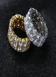 Hip Hop Iced Out Ring Micro Pave CZ Stone Tennis Ring Men Women Charm Luxury Jewelry Crystal Zircon Diamond Gold Silver Plated Wed3480854