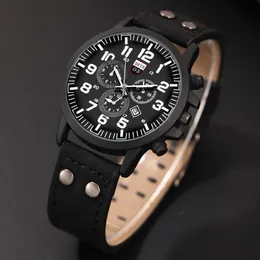 Andra klockor Luxury Mens Sports Watches Fashion Men Business Casual Black Leather Quartz Watch Manlig kalender armbandsur Relogio Masculino 230607