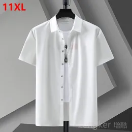 Camisas casuais masculinas plus size camisa de seda gelo de manga curta tamanho grande camisa branca para trabalho de negócios homem verão casual camisa masculina tamanho grande 11XL 10XL 9 230607