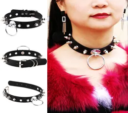 Personality Exaggerated European and American Style Round Ring Leather Collar Necklace Street Nightclub Rivet Spiked Neckband Neck7465170