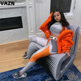 Womens Two Piece Pants VAZN Women Casual Shinny Solid Outfit Pieces Set Full Sleeve Pant Sport Running Sets 230607