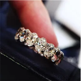 Eternity Oval corte Moissanite Anel de Diamante 100% Original 925 prata esterlina Noivado Aliança de casamento Anéis para Mulheres Homens Jóias