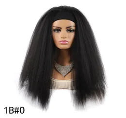 Kinky Straight Synthetic Headband Wig Natural Black High Temperature Fiber Coarse Yaki Glueless Hair Scarf Wigs For Women Heat Res3388579