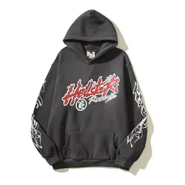 Erkek Hoodies Sweatshirts Hellstar Hoodie Vintage Sıkıntılı Alev Graffiti Baskı Gevşek Yüksek Sokak Moda Çift Külot