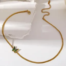 Kedjor aensoa vintage rostfritt stål 18k guldpläterad charmkedja fjäril choker halsband för kvinnor metall textur vattentäta smycken