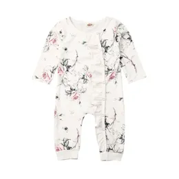 Rompers Citgeett Spring Autumn Born Baby Girl Cotton Flower Print Ruffle Romper Jumpsuit Långärmar Dräkt Fall Set 230606