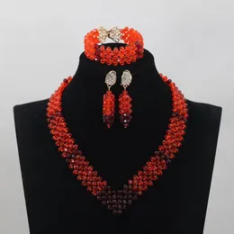 Necklace Earrings Set Red Mix Wine Crystal Heart Shape Design Beads Jewelry Bridal African Bead ABL930