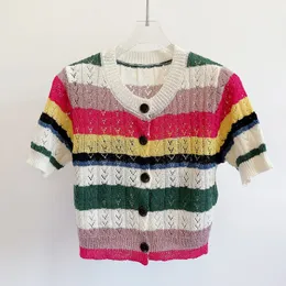 602 XL 2023 Free Shipping Summer Sweaters Women's Cardigan Sweater Red Black Striped Crew Neck Short Sleeve Brand Same Style Women's YL