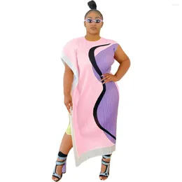 Ethnic Clothing African Dress Women Clothes O Neck Irregular Loose Robes Summer Print Streetwear Pleated Straight Long Vestido
