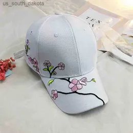 매실 꽃 자수 여성 야구 모자 면화 흰색 검은 색 조절 가능한 스냅 백 모자 봄 여름 야외 레저 모자 L230523