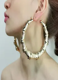 whole 100mm Metal Bamboo Large Hoop Earrings Gold Color Round Alloy Statement Big Earrings Punk Jewelry 20201093551