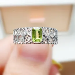 Takı Başına Küme Yüzükleri Doğal Gerçek Yeşil Peridot Dikdörtgen Halkası 925 STERLING Gümüş 4 6mm 0.8CT TEŞİ TEŞİL T232236