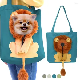 Hundbilsäte täcker bärbar katt liten resebärare påse andas söt lejon design canvas husdjur axel bärande väskor kattunge valp handväska