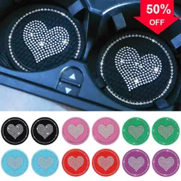 New Car Coaster Heart Diamond Decor Non-Slip Water Cup Pad Rhinestone Bling Silica Anti-slip Mat Auto Interior Accessories