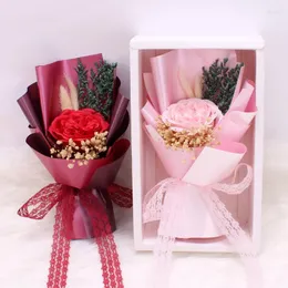 Flores decorativas 2023 linda rosa sabonete buquê caixa de presente dia dos namorados flor surpresa falso professor para dropship