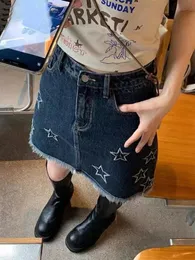 Юбки Harajuku Женская джинсовая юбка готическая панк -винтажная звездная вышива