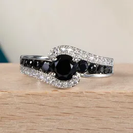 Cluster Ringen JoiasHome Mode Klassieke Ring Voor Vrouwen Charm Zilver 925 Sieraden Ingelegd Zwart Zirkoon Cool Girl Gepersonaliseerde Gift