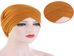 New Forehead Cross Turban Cap Muslim Headscarf Candy Colors Headband Women Inner Hijabs Chemo Hat Fashion Hair Accessories3263897