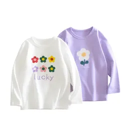 T-shirt 2-8T Infant Flower Girls T Shirt Toddler Kid Neonata Vestiti Autunno Inverno Top Cotton Floral Tshirt Childrens Loose Tee Outfit 230606