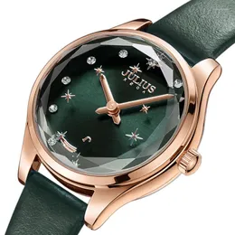 Armbandsur roterande stjärnor Julius Small Women's Watch Japan Mov't Hours Fashion Clock Real Leather Armband Girl's Presentlåda