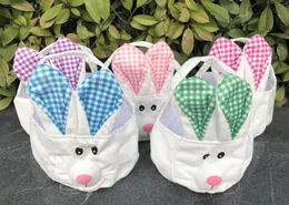 2020 Buggy Bag Easter Handbags Totes Easter Bunny Basket Bucket Plaid Long Ear Stuffed Rabbit Cute Festival Decor Round Basket Pou6004427