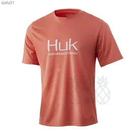 Huk uv manga curta camisa de pesca dos homens verão camisa de pesca upf50 + sol proteção camiseta pesca ao ar livre camisa caminhadas roupas esportivas l230520