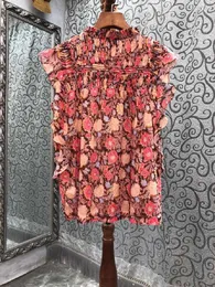 Blusas femininas tops designer de moda 2023 estilo verão senhoras elegantes estampas florais sem mangas casuais retas vintage feminino