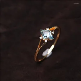 Cluster Rings HI MAN 925 Sterling Silver European Light Blue Geometric Zircon Ring Women Minimalista Engagement Gift Jewelry