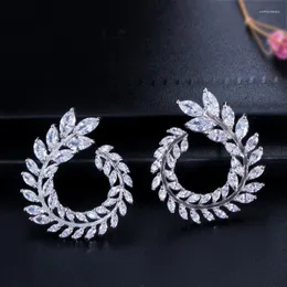 Stud Earrings SIPENGJEL Trendy Sparkly Crystal Olive Branch Leaf Shape Flower Big For Women Boucle D'oreille Femme 2023