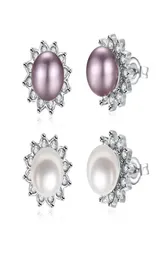 2016 New Design Real 18k platinum plated CZ diamond pearl stud earrings fashion jewelry beautiful wedding gift Top quality 8300342