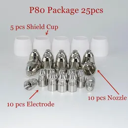 Mondstukken P80 Plasma skärfackla förbrukningsbara 25st, plasmorskalsköldkoppspetselektrodmunstycke